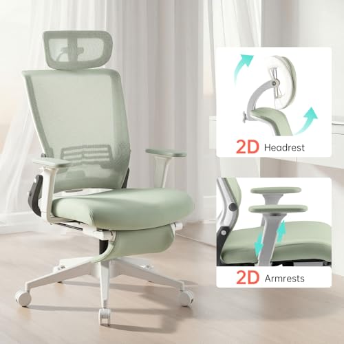 Ergonomic Foldable Office Chair with Footrest and Lumbar Support, Green | Compact desk chair with space-saving folding design, 2D headrest, 2D armrests, computer cahirs for home office - color: Green