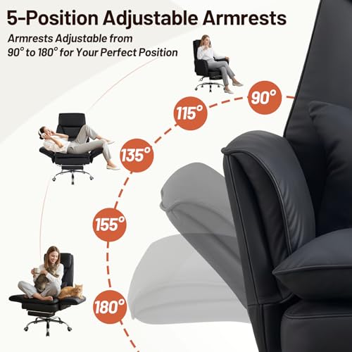 Big and Tall Office Chair, Ergonomic Computer Desk Chair with Footrest, Wide Seat Reclining Gaming Chair, Flip Armrests for Cross Legged Sitting, Heavy Duty Support up to 400LBS, PU, Black - color: Black