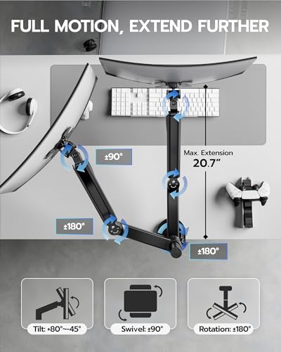 ARES WING Dual Monitor Mount - 17 to 40 Inch Screen Monitor Arm, Black | Ultrawide Monitor Arm for Heavy Duty Curved Screen up to 26.4 lbs with Clamp/Grommet Desk Mount, 75/100 Vesa Mount - size: Dual Monitor Arm