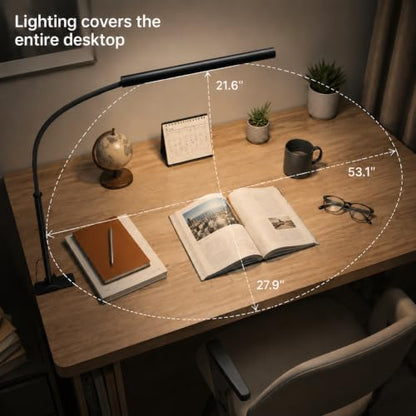 LED Desk Lamp with Clamp, 1200 Lumens Eye-Caring Desk Light for Home Office - color: Black, size: Mini
