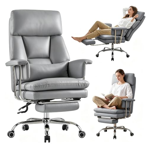 Ergonomic Home Office Desk Chair, Heavy Duty Executive Chair with Footrest - color: Grey
