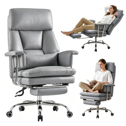 Ergonomic Home Office Desk Chair, Heavy Duty Executive Chair with Footrest - color: Grey