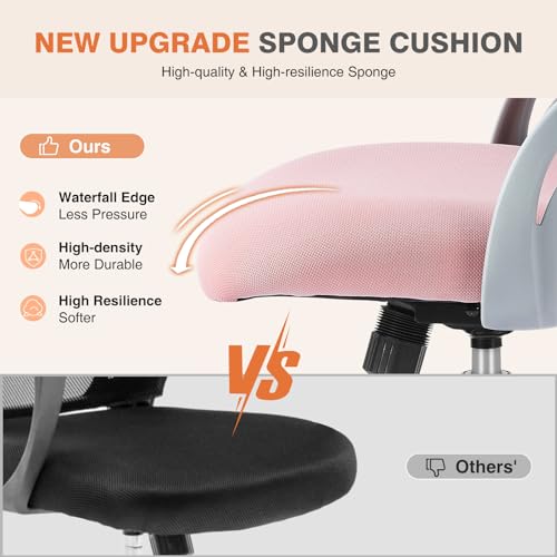 Sweetcrispy Home Office Chair, Mesh Office Chair, Lumbar Support, Pink - color: Pink, size: 18.5"D&Flip-up Arms-Plus