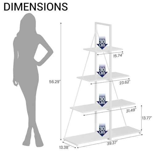 Book Shelf, 4 Tier Ladder Bookcase with Sailboat A-Shaped Design, Narrow Storage Display Shelves, Sturdy Wood and Metal Frame, Modern Bookshelf for Living Room, Home Office, Bedroom, Small Spaces