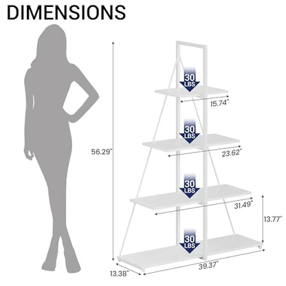 Book Shelf, 4 Tier Ladder Bookcase with Sailboat A-Shaped Design, Narrow Storage Display Shelves, Sturdy Wood and Metal Frame, Modern Bookshelf for Living Room, Home Office, Bedroom, Small Spaces