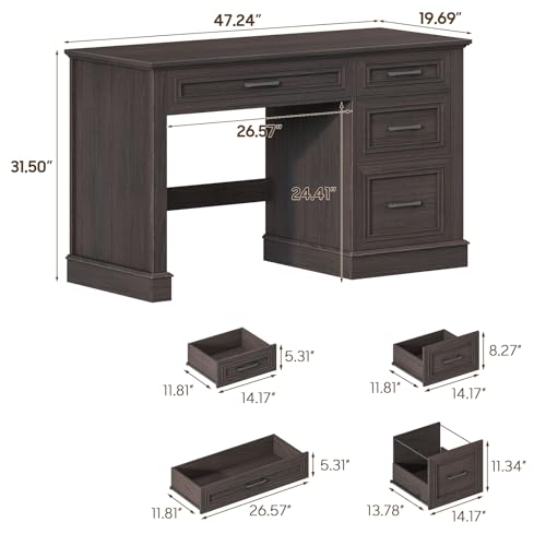 Halitaa Farmhouse 47" Executive Desk with File Drawer, Espresso - color: Brown, size: Style 2