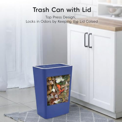 Lysam 4 Gallon Trash Can 3 Packs, Bedroom Trash Can with Lid & Trash Bags | Small Garbage Can Press-Top for Dog Proof, Oder Seal, Waste Basket for Office, Living Room, Bathroom White & Grey & Blue - color: Blue & White & Grey