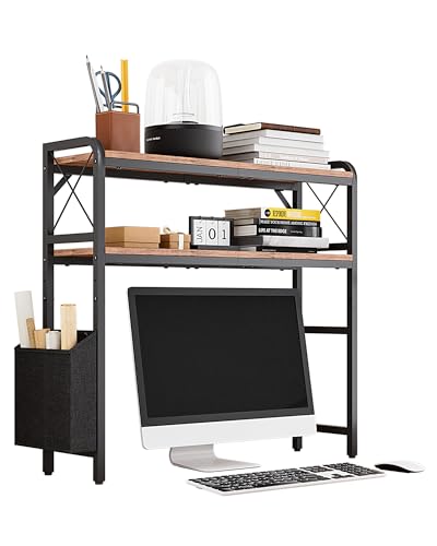 Desk Hutch Dorm with Adjustable Shelves and Side Pockets - color: Rustic Brown