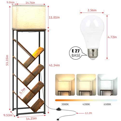 Cutogxon Tree Bookshelf with Light - 8 Tier Floor Standing Tree Bookshelf for Hardcover Books Three Types of Light - color: Vintage Brown, size: 8 Tier
