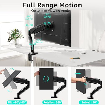 Redragon GMK914 Single Monitor Mount Stand - Gas Spring Adjustable Arms with VESA 75/100mm, 13-32 Inch Screen Compatibility, C Clamp & Grommet Base, Cable Management, 17.6lbs Load Capacity - size: Up to 32" Screens
