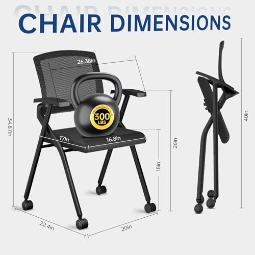 Folding Office Chair with Wheels & Cushion, Stackable Chair with Breathable Mesh Back for Conference Guest Reception, Seminar Training Classroom - color: Folding Chair With Wheels