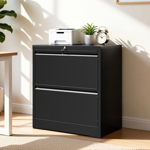 2 Drawer File Cabinet with Lock, 26.8" W Lateral Filing Cabinet - color: Black, size: 26.8"W - 2 Drawer