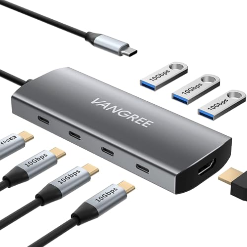 VANGREE USB C Hub 8 in 1, 3 USB-C+3 USB-A 3.2 10Gbps, 4K60Hz HDMI, 100W PD - color: Gray
