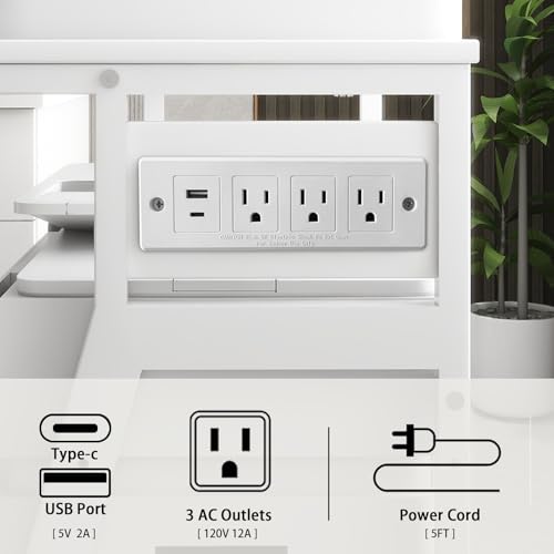Natwind 3 Tier Printer Stand, 19.7"x15.7", with Charging Station,White - color: White, size: 19.7''x15.7''