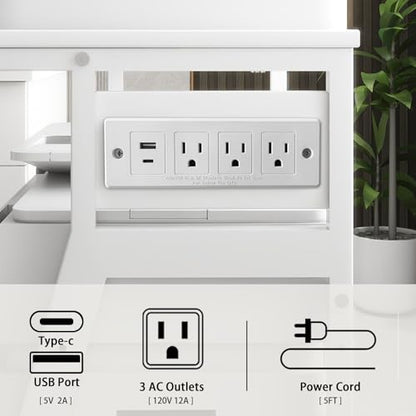 Natwind 3 Tier Printer Stand, 19.7"x15.7", with Charging Station,White - color: White, size: 19.7''x15.7''