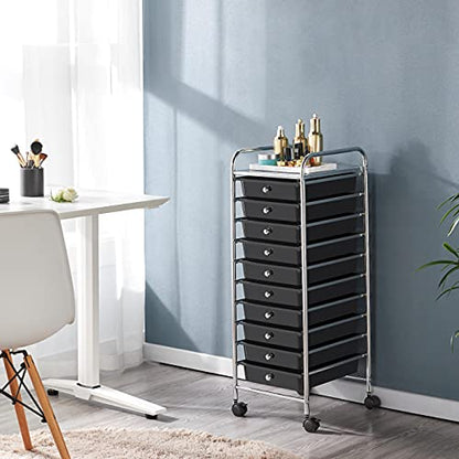 Yaheetech 10-Drawer Rolling Storage Cart with Wheels, Slim Organizer, Black - color: Black, style: 10 Drawers