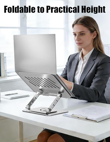Adjustable Computer Stand with 360 Rotating Base, Ergonimic Foldable Laptop Riser for Desk Compatible with MacBook Pro/Air Notebook up to 16 Inches, Silver - color: Silver