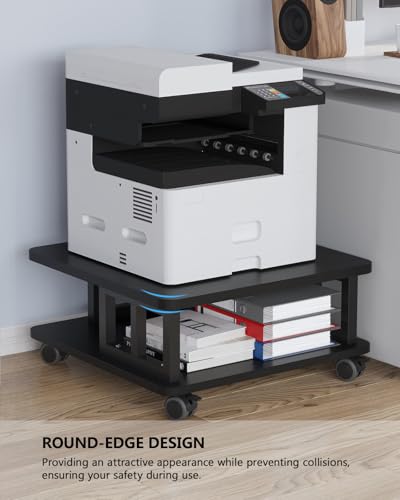 Mobile Printer Stand, 2-Tier Large Printer Shelf for Laser 3D Printer Office Machine with Storage, 23.6"x23.6" Wood Printer Cart Under Desk Rack with Wheels for Office Home Kitchen (Black) - color: Black