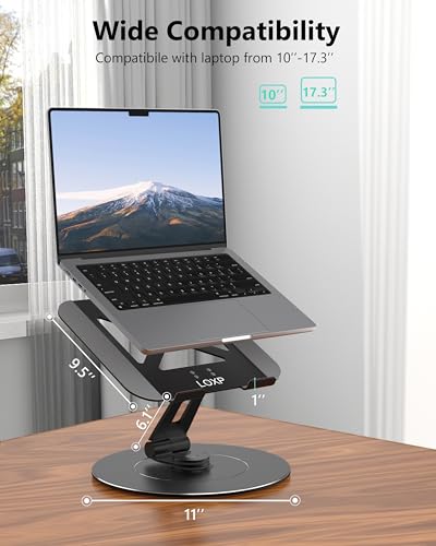 LOXP Ultra-Stable Laptop Stand for Desk with Larger Base | Military-Grade Aluminum Anti-Loosening Structure - Height Adjustable Laptop Stand Suitable for 10-17.3 inch - color: Glossy Black