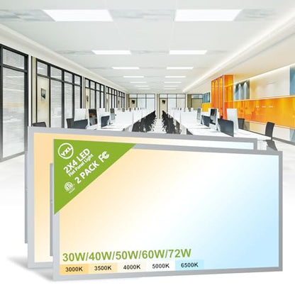 YXL 2 Pack 2x4 LED Flat Panel Light Drop Ceiling Light Fixture, 9576LM, 5CCT LED Drop Ceiling Office Light, 72W/60W/50W/40W/30W Selectable,6500K/5000K/4000K/3500K/3000K,Dimmable 0-10V,ETL - color: 2X4 FT, size: 2 Pack