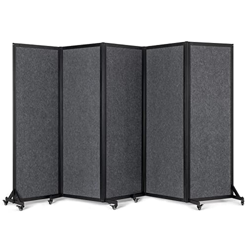 Room Partition, 10'6"W x 6'7"H,5 Panel,Grey - color: Grey, size: 128"(L)*78.7"(H)