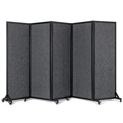 Room Partition, 10'6"W x 6'7"H,5 Panel,Grey - color: Grey, size: 128"(L)*78.7"(H)