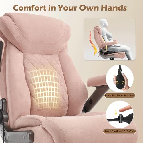 Fabric 700lbs Big and Tall Office Chair, Ergonomic Heavy Duty Executive Cloth Office Chair with 5D Flip Arms & Adjustable Lumbar Support & Dual Rubber Wheel, Large Thick Padded Extra Wide Seat, Pink - color: Pinkcloth