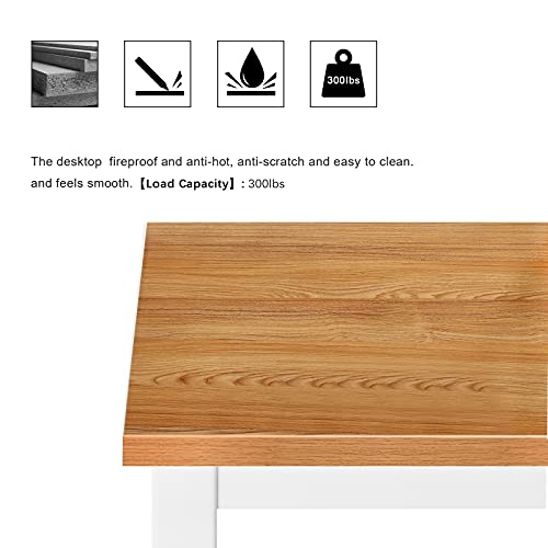 Need Small Teak Computer Desk, 39.4 Inch Sturdy Writing Desk, Compact | White Metal Frame, Teens Study Table, Home Office Desk, Adjustable Feet, Water-Resistant, Dorms & Bedrooms, Easy Assembly - color: Teak & White, size: 39.4 inches