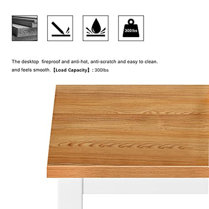Need Small Teak Computer Desk, 39.4 Inch Sturdy Writing Desk, Compact | White Metal Frame, Teens Study Table, Home Office Desk, Adjustable Feet, Water-Resistant, Dorms & Bedrooms, Easy Assembly - color: Teak & White, size: 39.4 inches