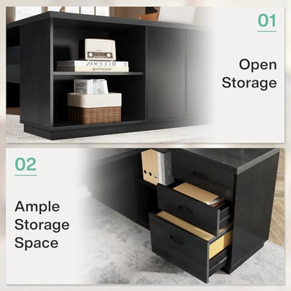 Tribesigns 78" L-Shaped Executive Desk, Large Modern Office Desk with Drawers and Lateral File Cabinet, Business Furniture with Storage Shelves, Big Computer Desk for Home Office (Grey + Blcak) - color: Grey + Blcak