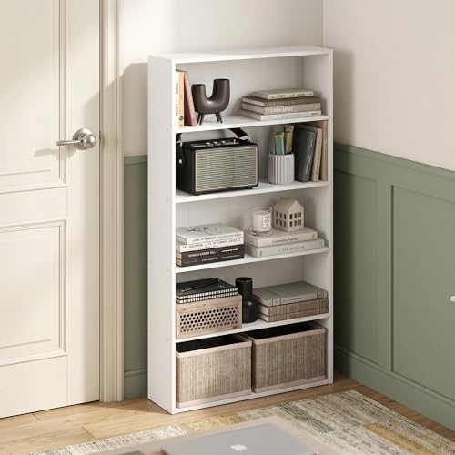 5-Tier Bookshelf, Cube Storage Organizer Bookcase, Book Shelf with Open Shelf, 7 x 24 x 44, for Home Office, Living Room, Bedroom, White - color: White, size: 5 Tier
