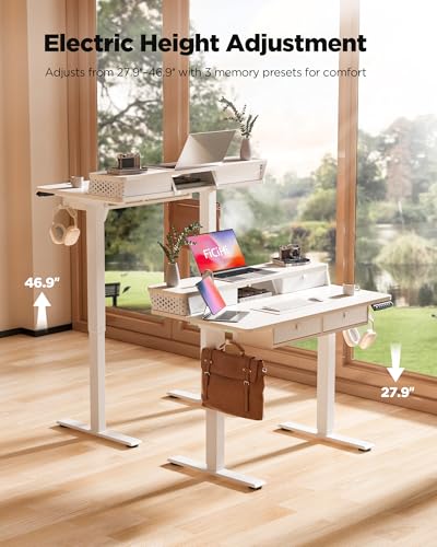 FiCiHi 40x24 Inch Electric Standing Desk, 4 Drawers, Adjustable Height Desk - color: White, size: 40"x24" (4 Drawers)