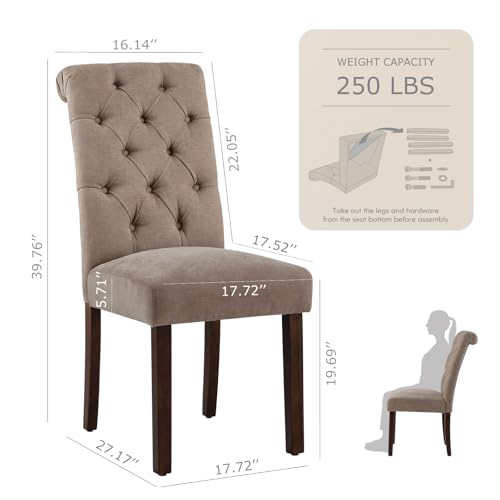 COLAMY Button Tufted Dining Chairs Set of 2, Parsons Upholstered Fabric Dining Room Chair Kitchen Chairs with Wood Legs and Padded Seat, Taupe - color: Taupe, size: set of 2