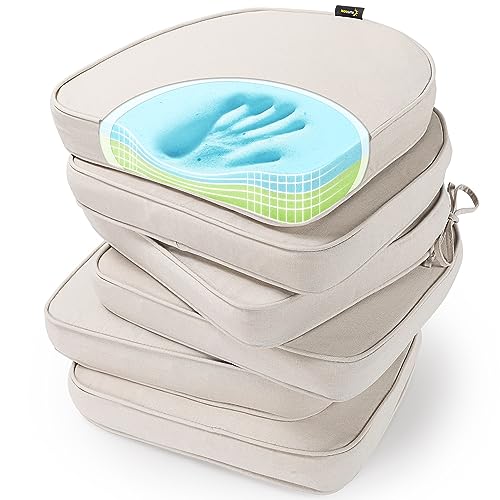 SUNROX Gel Memory Foam Chair Cushions, FadeShield Water-, Stain-Resistant Durable Reversible Seat Cushion Pads with Ties for Indoor/Outdoor Kitchen Dining Office 17"x16" Set of 6, Cream - color: Cream, size: 17x16 Inch (Pack of 6)