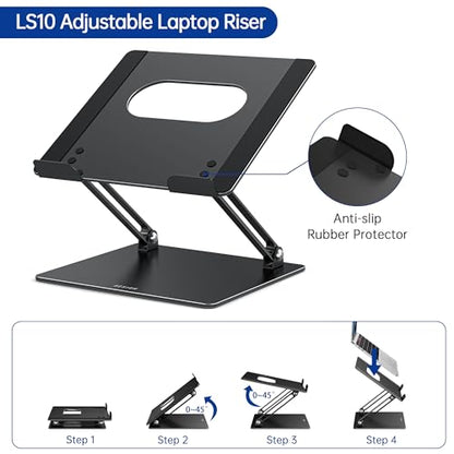 BESIGN LS10 Laptop Stand for Desk, Ergonomic Adjustable Notebook Tablet Stand, Foldable Laptop Riser, Portable Desktop Book Stands, Computer Holder Compatible with 10-14" Laptops, Black - color: A-Classic Black