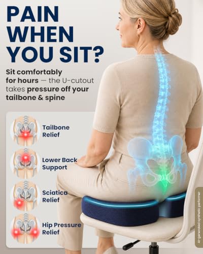 5 STARS UNITED Seat Cushion - Memory Foam Chair Cushion for Tailbone Pain Relief - Ergonomic Support for Coccyx, Sciatica & Butt - Office, Desk & Gaming Chair, Car Seat, Wheelchair, Airplane, Blue - color: Blue, size: X-Large
