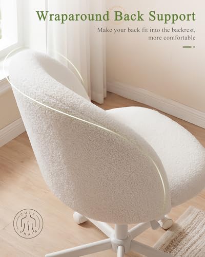 GTPOFFICE Vanity Chair with Back, Adjustable Tall Office Chair High Swivel Bar Stools Fluffy Cute Desk Chair Comfy with Wheels Bow Pillow Armlees for Adults Standing Desk Bar, Teddy Velvet, Cream - color: Tv-cream