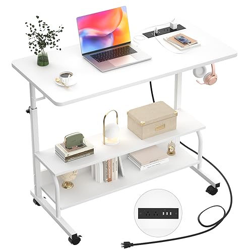 Armocity 32" Rolling Standing Desk with Charging Station for Couch Bed - color: White, size: 32''