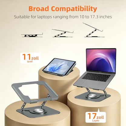 Adjustable Laptop Stand for Desk, 360 Rotating Base, Foldable (10-17.3'') | Ergonomic Laptop Holder for Desk, Foldable Portable for Office & Home Compatible with MacBook Air Pro, Dell, HP (10-17.3'')