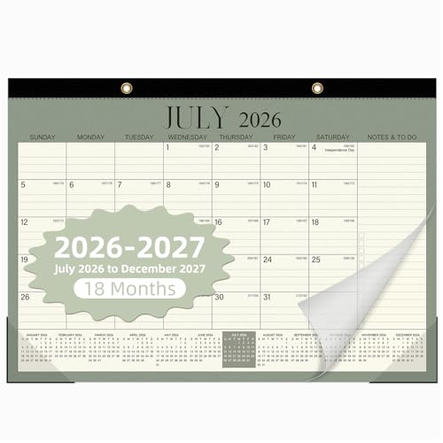 Tcamp Desk Calendar 2026-2027, Large Desktop/Wall Monthly Calendar - color: Green, size: 17"x12"(Jul 2026-Dec 2027)