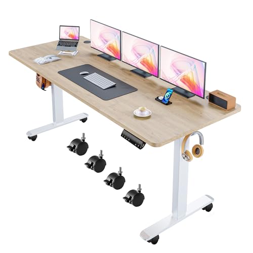 Electric Adjustable Standing Desk, 70'' x 27'' Lifting Table with Dual Crossbeam Structure and Oversized Mouse Pad, 27''-45'' Lifting Range Stand up Desk(Oak) - color: Gery, size: 70 x 27''