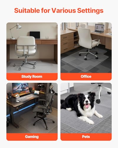 VEVOR Chair Mat with Lip, 36 x 48-inch Office Chair Mat for Low Pile Carpeted Floors, Plastic Floor Protector Rug with Studded, Non-Slip & Easy to Clean, Smooth Glide Under Desk Rug for Home Office