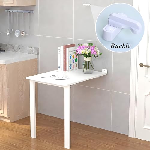 Wall Mounted Folding Table, Flip-up Dining Table Wood Drop-Leaf Desk with Support Legs, L29 x W17.7 x H29.5 Inch, Kitchen Laundry Room Restaurant Office Wall Table (White) - color: White