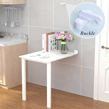 Wall Mounted Folding Table, Flip-up Dining Table Wood Drop-Leaf Desk with Support Legs, L29 x W17.7 x H29.5 Inch, Kitchen Laundry Room Restaurant Office Wall Table (White) - color: White