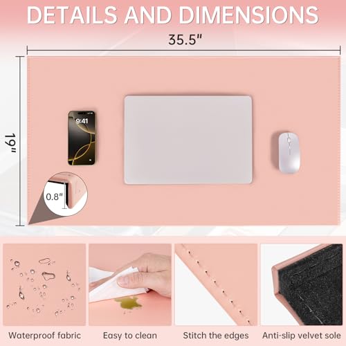 AKOZLIN 35.4"x 18.9" Soft PU Leather Surface Office Desk Mouse Mat Anti-Push Pad with Full Grip Fixation Lip Table Blotter Edge-Locked Protector Pink - color: Pink, size: 35.4"x18.9"