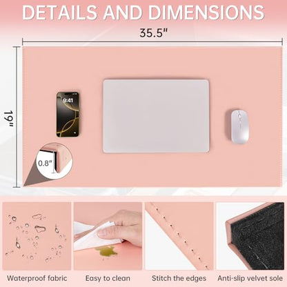 AKOZLIN 35.4"x 18.9" Soft PU Leather Surface Office Desk Mouse Mat Anti-Push Pad with Full Grip Fixation Lip Table Blotter Edge-Locked Protector Pink - color: Pink, size: 35.4"x18.9"