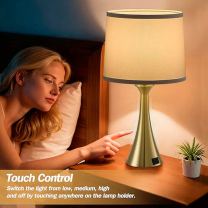 Touch Table Lamps Set of 2, 21" Bedside Lamps with USB C+A | 3 Way Dimmable Nightstand Lamps with Linen Shades, 2 LED Bulbs Included, Touch Lamp for Living Room, Bedroom and End Tables - color: Gold & White Shade