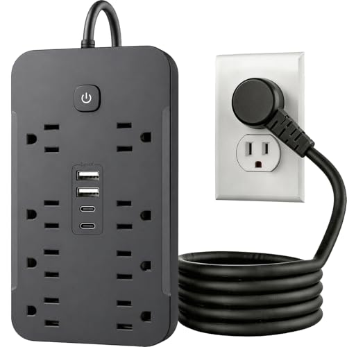 6 Feet Surge Protector Power Strip, 8 AC Outlets and 4 USB Ports (2 USB C), 1430W/11.5A, Flat Plug Extension Cord Outlet Extender for Office, Home, Black