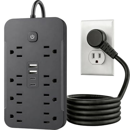6 Feet Surge Protector Power Strip, 8 AC Outlets and 4 USB Ports (2 USB C), 1430W/11.5A, Flat Plug Extension Cord Outlet Extender for Office, Home, Black