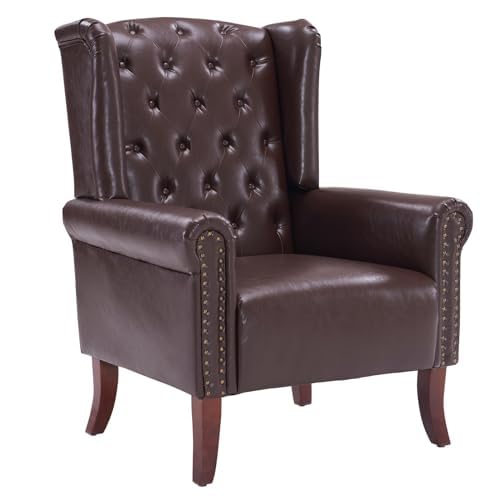 MOJAY PU Leather Accent Chair, Mid-Century Living Room Sofa Chair, Upholstered Arm Chair with Sturdy Wooden Legs, Faux Leather Club Chair for Bedroom Study Home Office Reception (Caramel) - color: Caramel, size: Set of 1